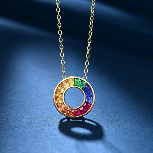 私意珠宝 天然彩宝1.56克拉红蓝宝沙弗莱吊坠18K金项链彩虹首饰