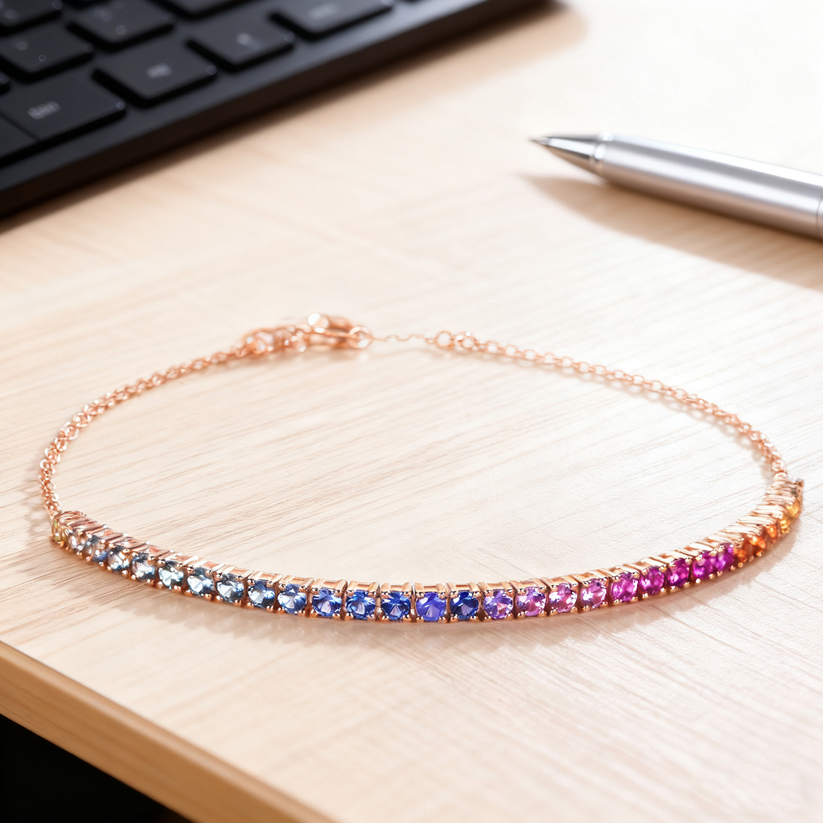 私意珠宝天然彩蓝宝石18k金手链