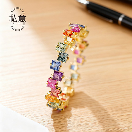 天然彩宝1.55克拉彩虹蓝宝石戒指