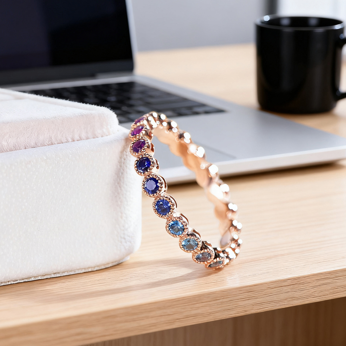 天然彩蓝宝戒指18k金首饰钻石