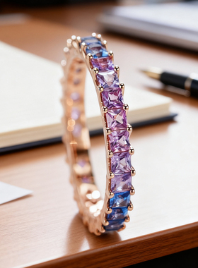 私意珠宝1.6克拉天然彩宝彩虹蓝宝石戒指18K金渐变色首饰时尚排戒