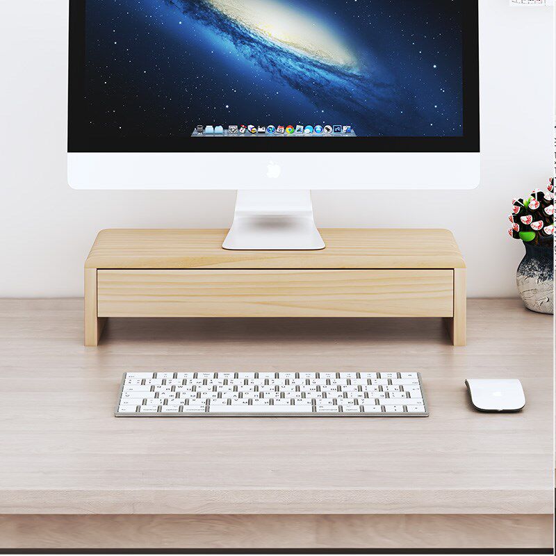 实木电脑增高架带抽屉显示器底座抬高托架桌面键盘收纳置物架定制
