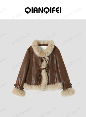 12-29H B【冬日礼赞】新款甜美系带拼毛毛短外套 TK5409