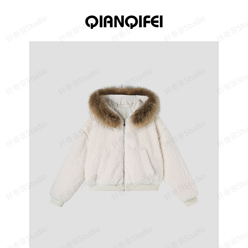 1-23H 17  新款休闲松弛感宽松连帽加绒毛毛短外套 TK5188,女装/女士精品,短外套,淘宝优惠券,粉丝福利购,淘宝优惠卷