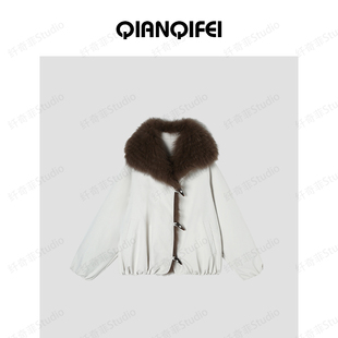 2.2F B 新款复古工装大毛领披肩加绒短外套 TK5504