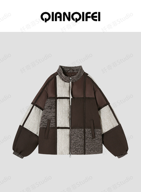 2-1F C 【枫糖方块】新款设计感拼接美拉德立领鹅绒外套 TK5191