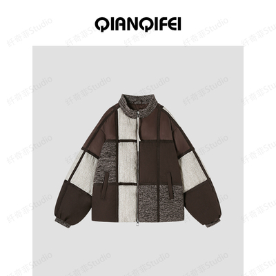 2-1F C 【枫糖方块】新款设计感拼接美拉德立领鹅绒外套 TK5191