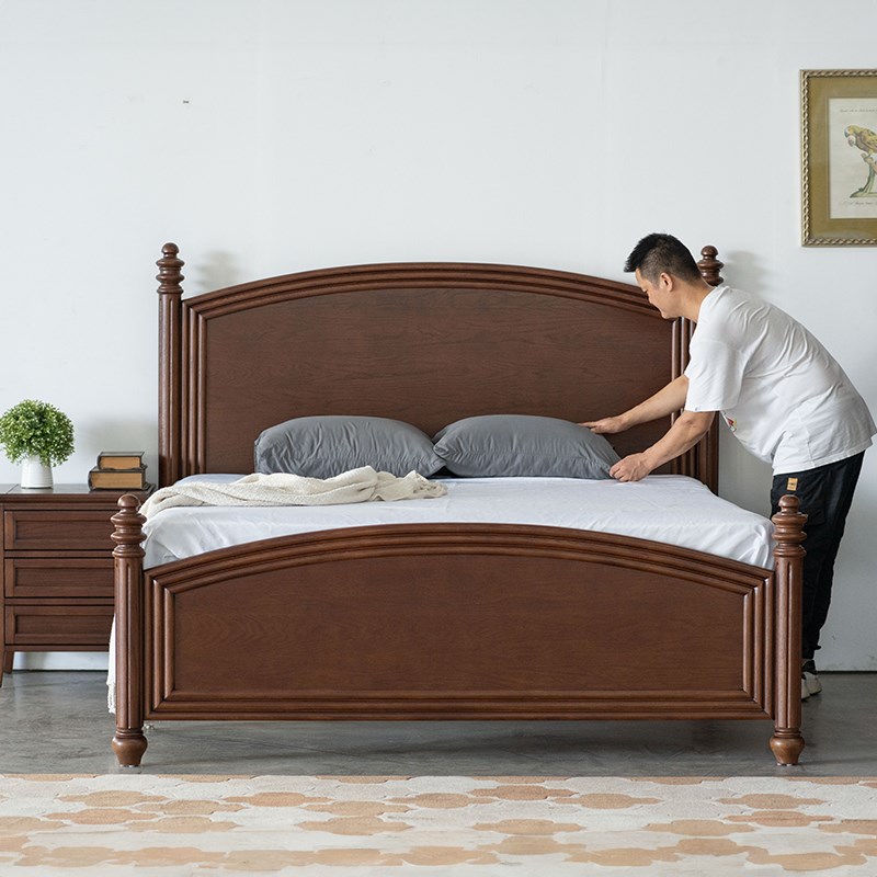 木朵朵家具柚木双人床定制美式复古北美黑胡桃木橡木中古全实木床
