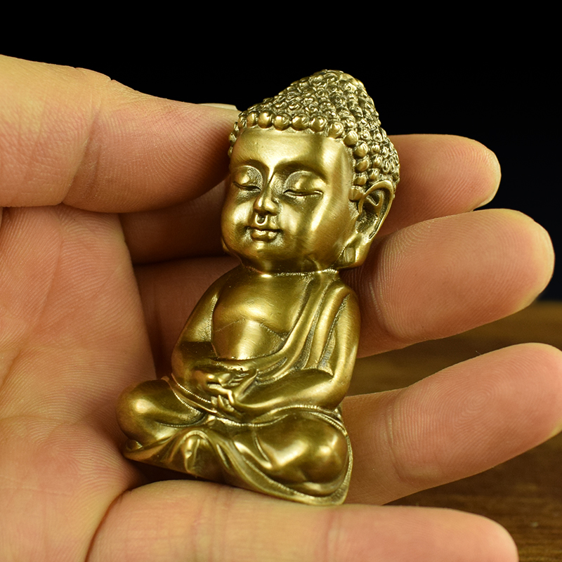 黄铜紫铜全新中式实心可爱佛人物桌面小摆件茶台茶宠