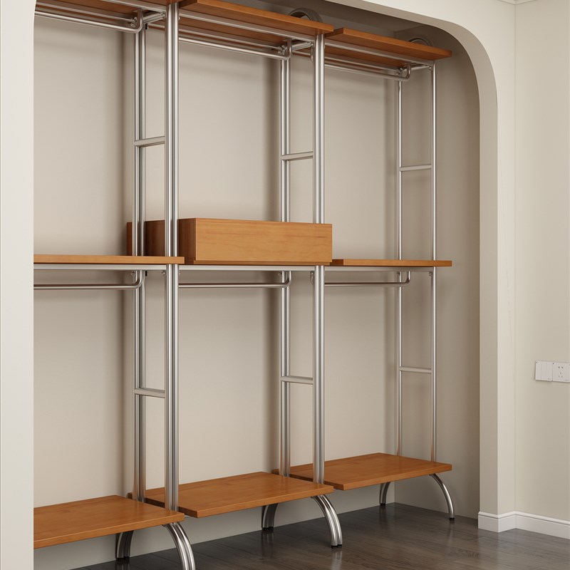金属衣柜5新款爆款卧室家用实木钢架结构开放式衣帽间定制衣橱