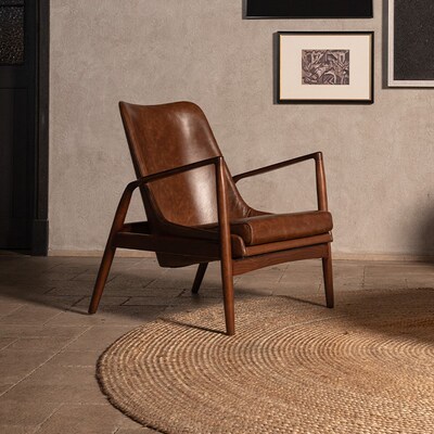 支吾椅中古风客厅单人位轻奢法式复古油蜡皮休闲椅