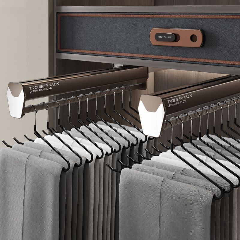 裤架伸缩滑轨衣柜内置顶部安装存储家庭挂裤衣帽间拉出裤架