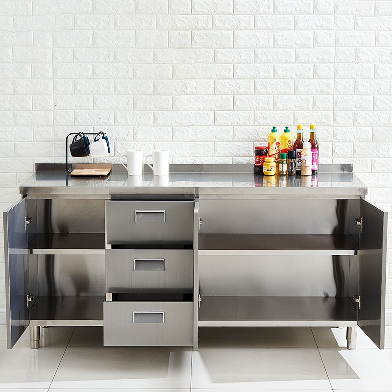 304不锈钢厨房橱柜简易灶台一体整体白钢储物碗柜整装家用小户型