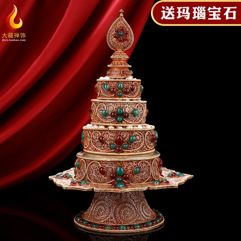 曼扎盘密宗黄铜手工掐丝曼达盘摆件修供曼茶罗c曼扎修盘