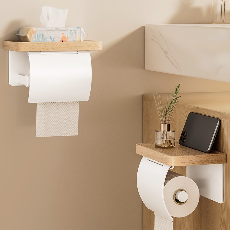 映生活原木风卷纸架卫生间壁挂式厕所放卷纸实木纸巾架