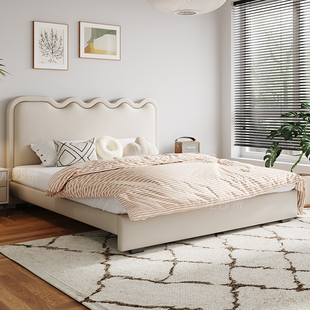 法莎蒂 涟漪波浪牀奶油风主卧网红双人牀现代简约布艺牀2023新款