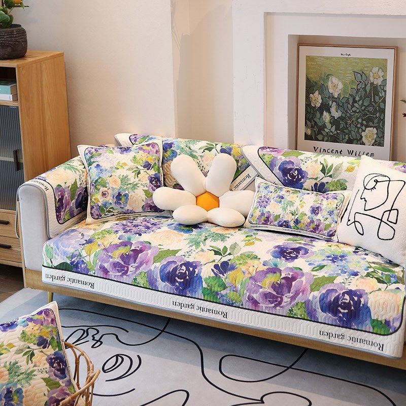 敏顺新款乳胶沙发垫夏季夏天款防滑凉感紫色花卉田园沙发盖布套罩,居家布艺,沙发垫,淘宝优惠券,粉丝福利购,淘宝优惠卷