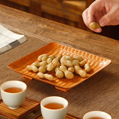 竹编席面果盘小吃篮子竹制编织糕点心小竹篮摆盘筐茶室收纳盘装饰