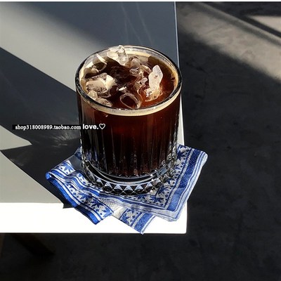 复古玻璃杯 耐热咖啡杯220ml古典酒杯350ml透明思慕雪杯440ml