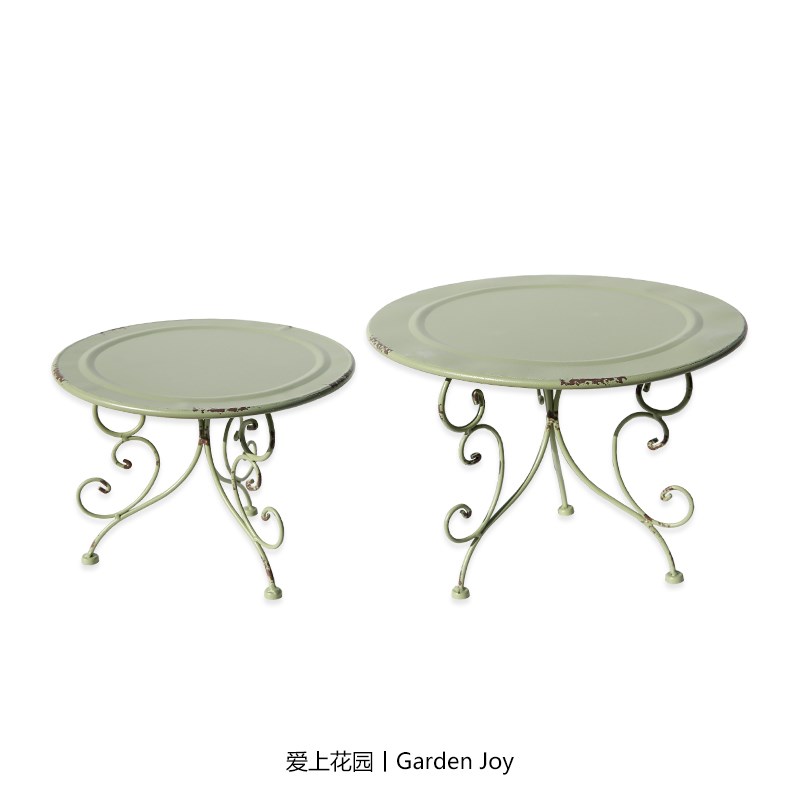 爱上花园丨园艺杂货 庭院室内装饰迷你铁艺桌子 铁皮草绿凳子