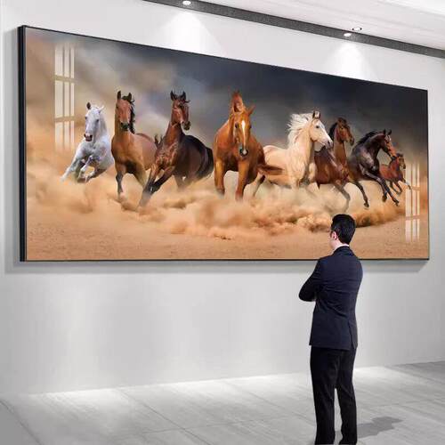 新中式八骏雄风骏马装饰画办公室背景墙挂画有框国潮风高级感壁画