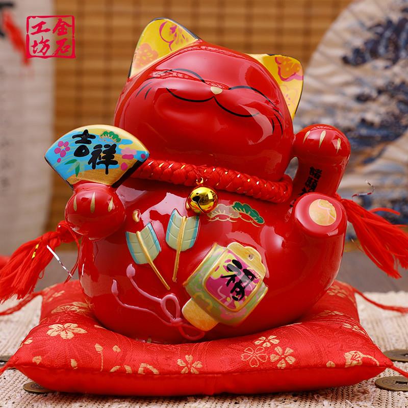 金石工坊红色招财猫摆件店铺开业家居客厅装饰创意礼品存钱筒喜庆
