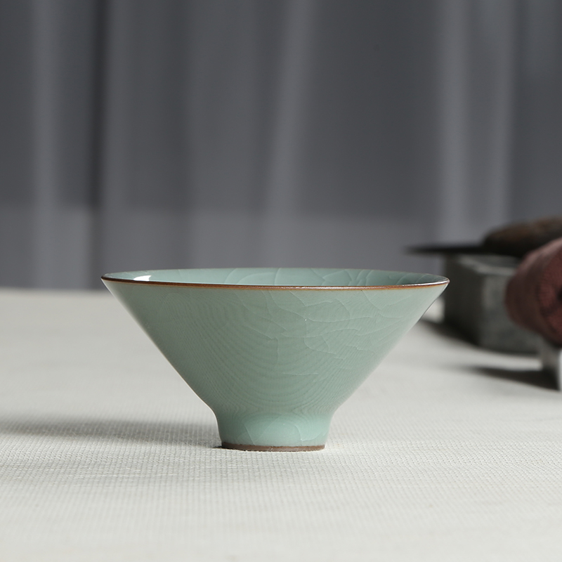 青瓷哥窑冰裂茶杯陶瓷功夫茶具配件斗笠茶盏主人杯品名小茶碗