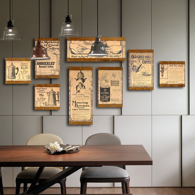 乡村咖啡老海报装饰画 复古工业风咖啡厅西餐厅组合挂画 壁画