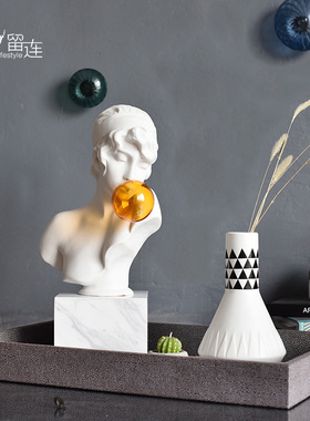 橙色吹泡泡女孩雕像现客厅艺术人物雕塑摆件橱窗家居装饰品