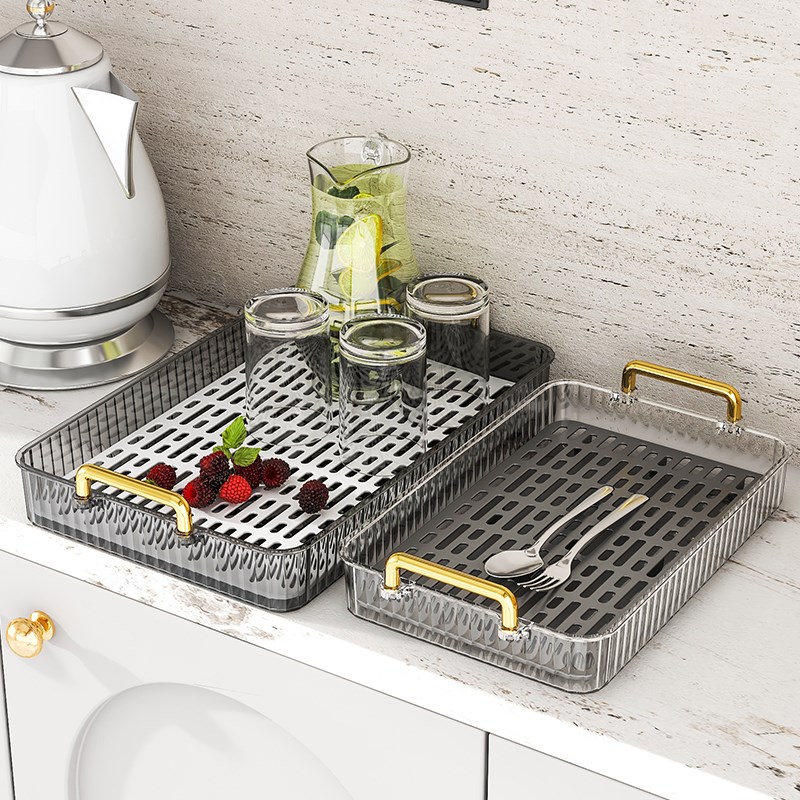 托盘客厅家用沥水架ns风欧式杯盘托架轻奢茶具双层