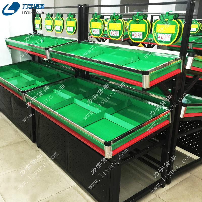 力宇超市商场蔬菜水果店货架双层带门果蔬架子可拆装架上海直销