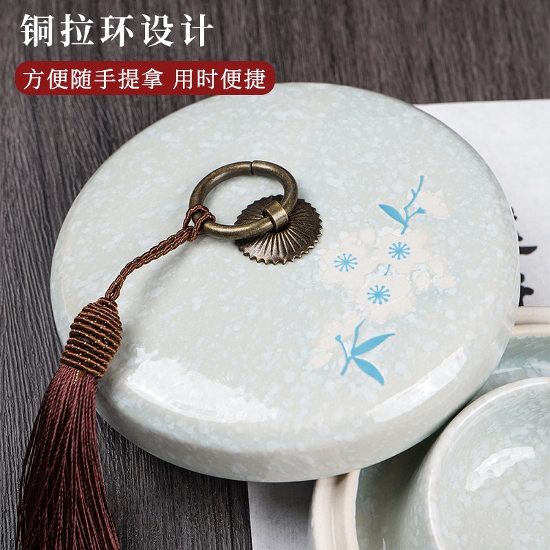 景阳阁陶瓷火锅砚台带盖书画多功能墨盒墨砚墨池墨盘双圈防蒸发不