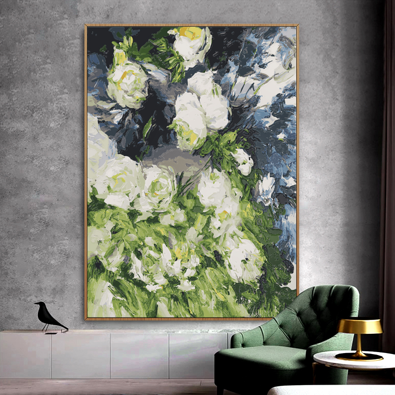 DIY数字油画大幅花卉定制大尺寸填色客厅美式巨幅填色手绘装饰画图片