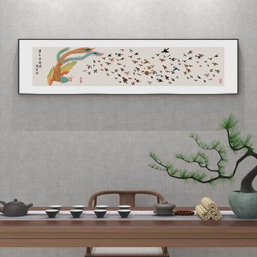国潮百鸟朝凤挂画创意个性国风动物搞笑挂画书房茶室办公室装饰画