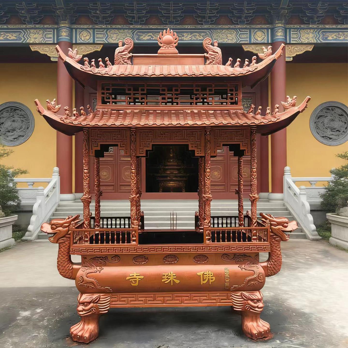 寺庙道观祠堂香炉四龙在八龙柱长方形大型双层带盖子室外铸铁香炉