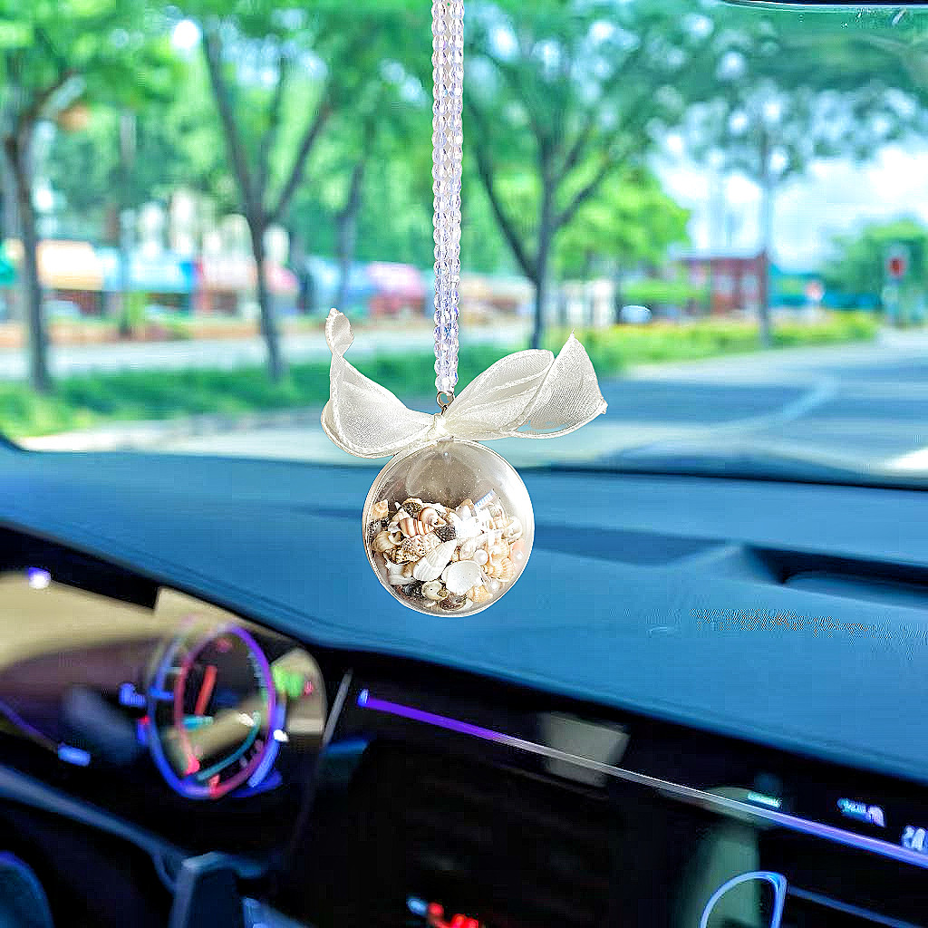 极简风〈精灵球〉新款吊球天然迷你贝壳汽车挂饰挂件原创车内饰品
