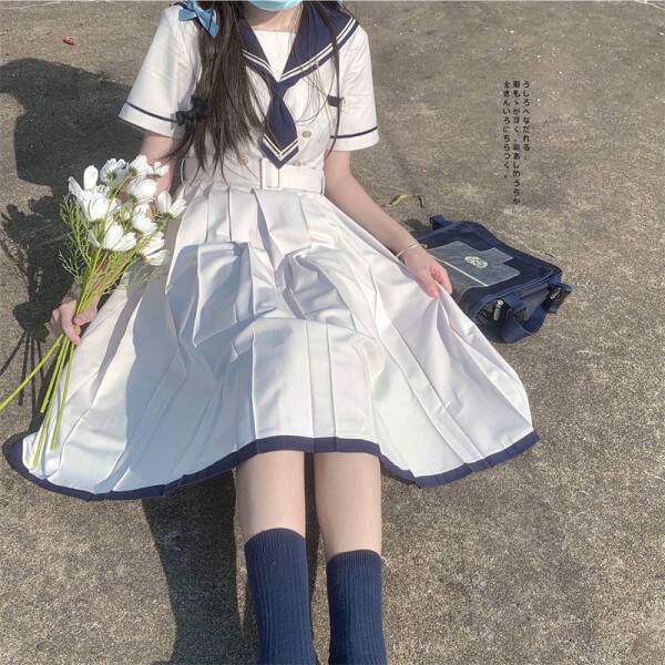 夏季日系水手服显瘦A字连衣裙