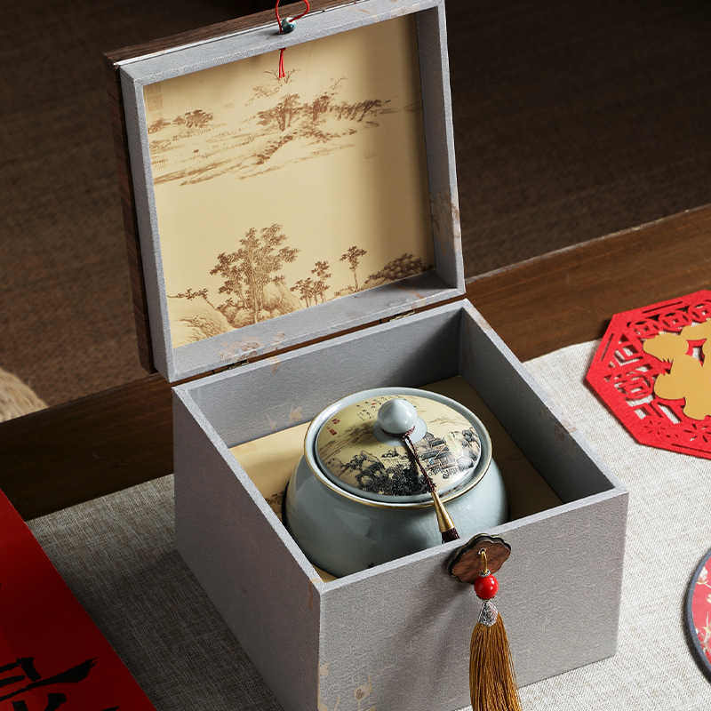 高档陶瓷茶叶装盒空红茶绿茶滇红密封罐通用装空盒定制