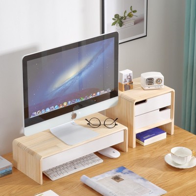 电脑增高架台式桌面上收纳底座实木免安装护颈