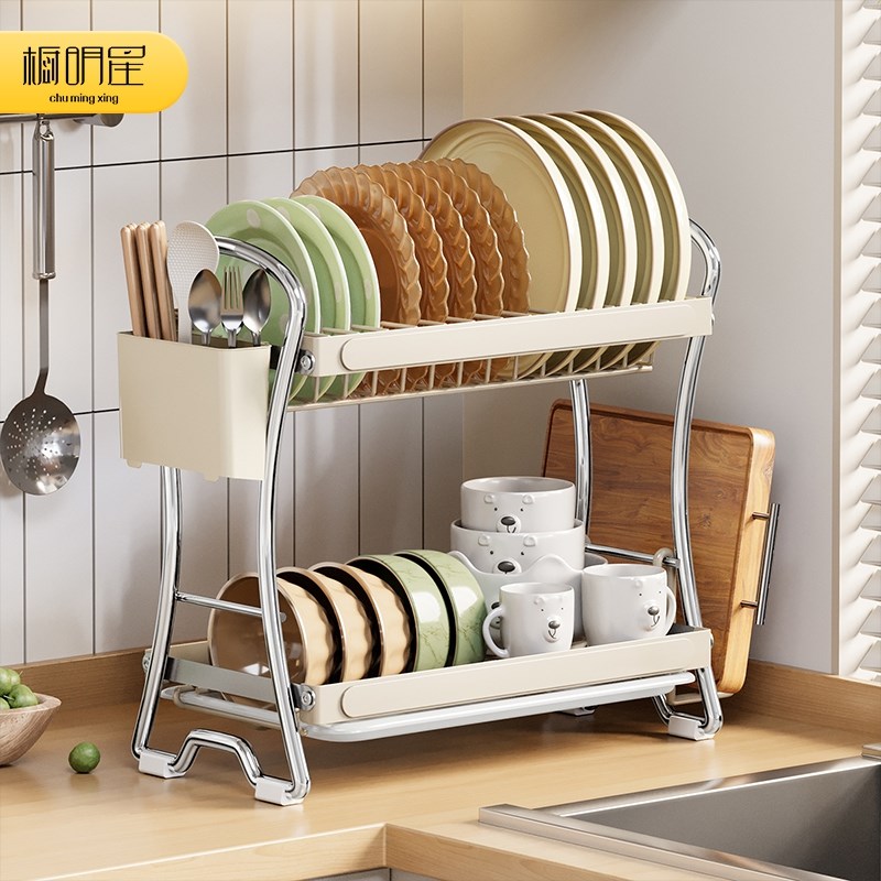 碗碟收纳架家用多功能台面双层碗架厨房砧板筷子碗盘沥水架