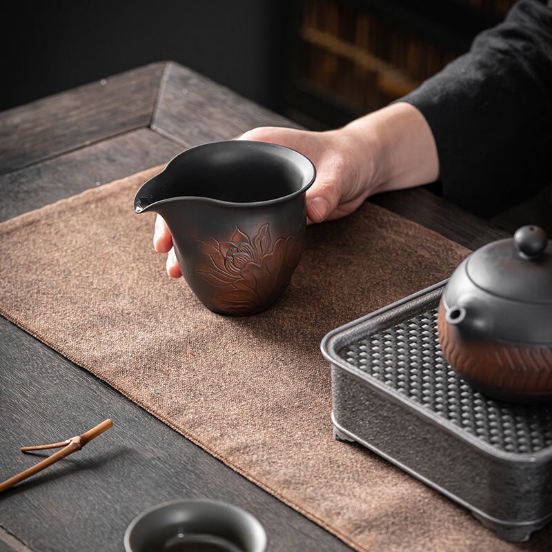 建水紫陶公道杯纯手工浮雕倒茶分茶器非紫砂陶瓷茶具公杯茶海