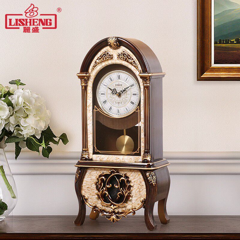 丽盛欧式复古座钟客厅时钟台面钟卧室摆件时尚摆钟整点报时石英钟