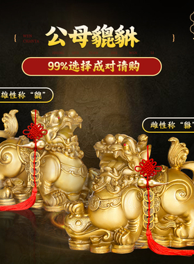 灵机生活馆乾坤貔貅黄铜摆件一对貔恘貔犰皮丘客厅办公室开业送礼