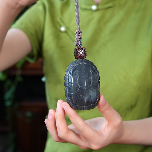 和田玉龟甲手把件玉石把玩件新疆青花玉器挂件玉佩福寿万年掌中宝