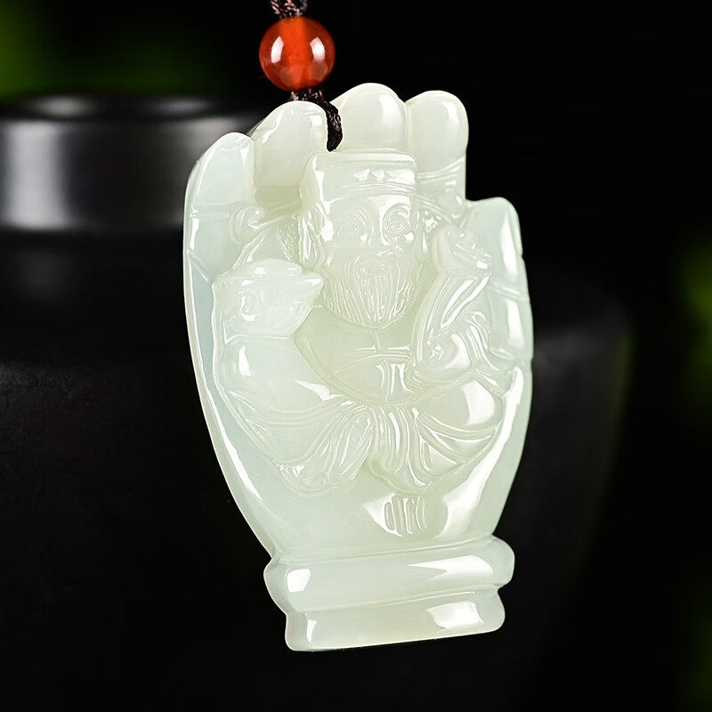 和田玉伸手来财吊坠白玉财神爷挂件掌中有财佛手男女款玉佩