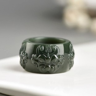 精品精美和田玉一细貔貅磨砂加亮光玉扳指男款戒指