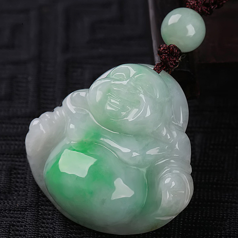 翡翠a货佛公吊坠冰种飘花佛玉坠挂件玉石弥陀佛男女款附证书