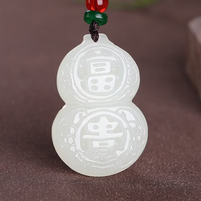 和田玉葫芦吊坠 白玉福禄玉坠双面吉祥富贵玉石挂附送证书