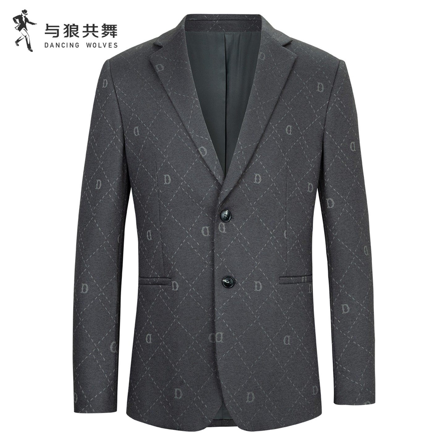 [含绵羊毛]与狼共舞提花满印西装男2025春秋新款商务休闲西服外套