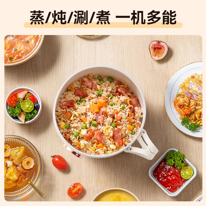 艾仕玛多功能电煮锅宿舍1-3人小锅蒸煮一体煮面小火锅家用全自动
